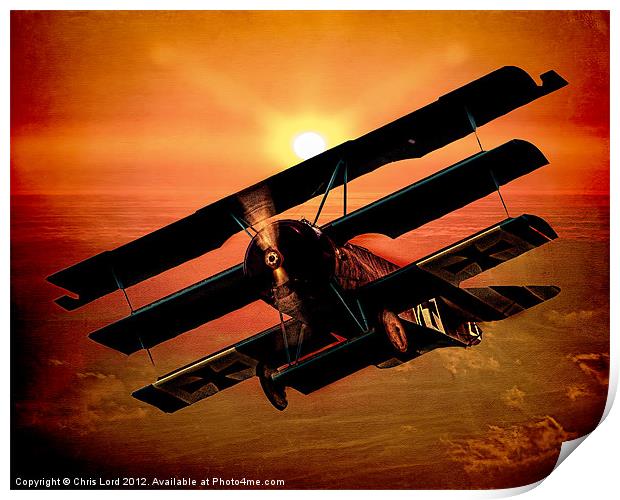 The Bloody Red Baron's Fokker at Sunset Print by Chris Lord