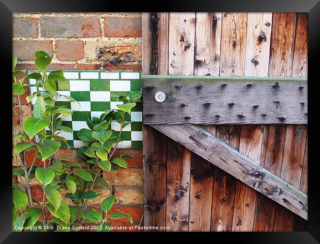 Old wood, brick, & enamel meet Framed Print by DEE- Diana Cosford