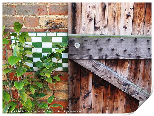 Old wood, brick, & enamel meet Print by DEE- Diana Cosford
