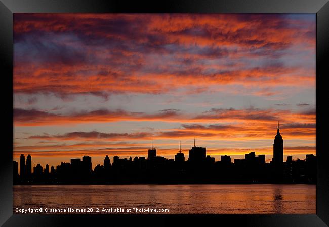 Manhattan Dawn Skyline II Framed Print by Clarence Holmes