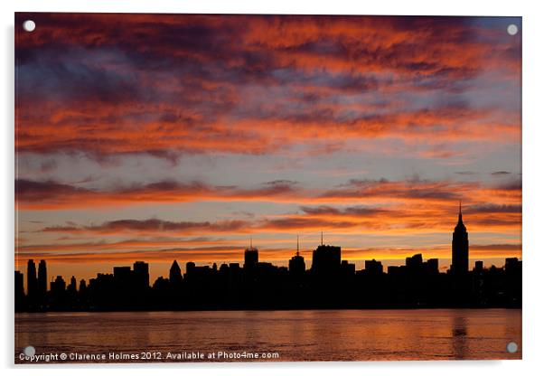 Manhattan Dawn Skyline II Acrylic by Clarence Holmes