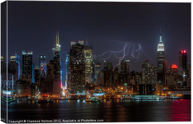Lightning Over New York III Canvas Print by Clarence Holmes
