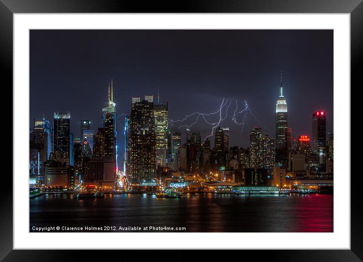 Lightning Over New York III Framed Mounted Print by Clarence Holmes