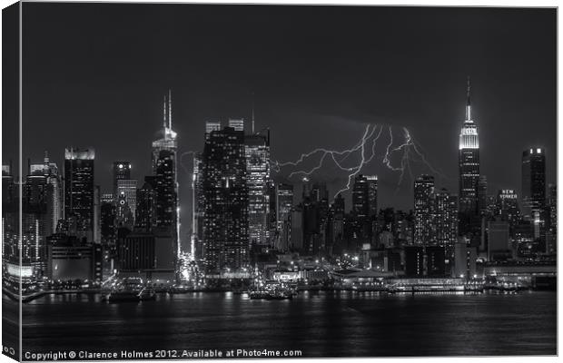 Lightning Over New York IV Canvas Print by Clarence Holmes