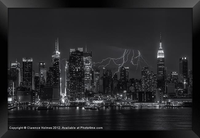 Lightning Over New York IV Framed Print by Clarence Holmes