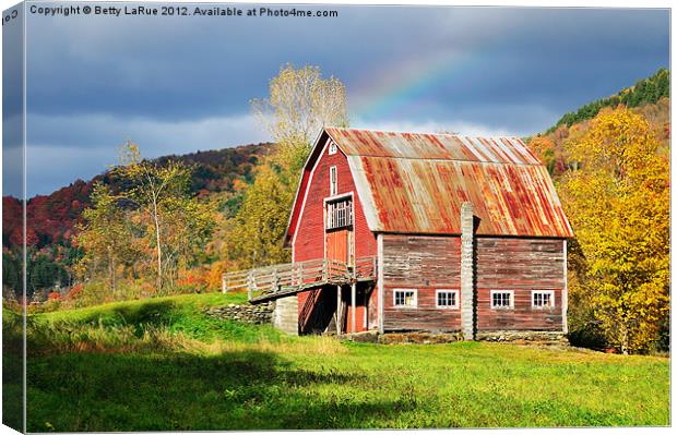 Red Barn Rainbow Canvas Print by Betty LaRue