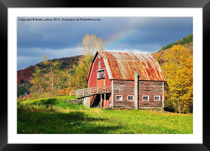 Red Barn Rainbow Framed Mounted Print by Betty LaRue