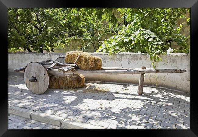 Old wooden Cart and Bales of Hay Framed Print by Arfabita  