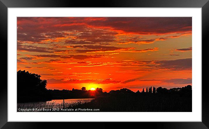 Sun setting Over Oulton Marsh Framed Mounted Print by Paul Boyce