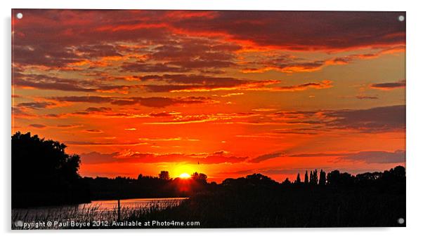 Sun setting Over Oulton Marsh Acrylic by Paul Boyce