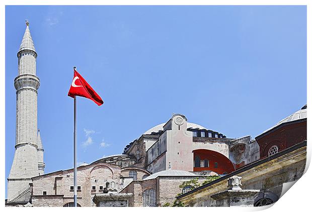 Turkish flag flies over Hagia Sophia Print by Arfabita  