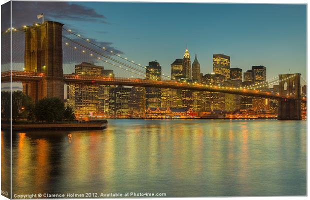 Brooklyn Bridge Twilight I Canvas Print by Clarence Holmes