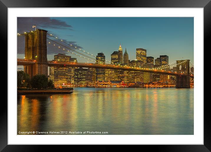 Brooklyn Bridge Twilight I Framed Mounted Print by Clarence Holmes