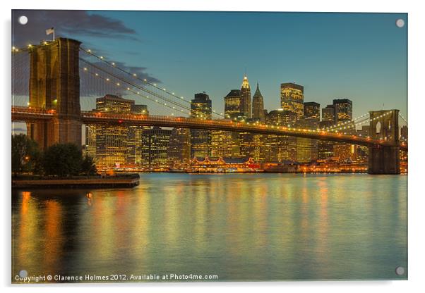 Brooklyn Bridge Twilight I Acrylic by Clarence Holmes