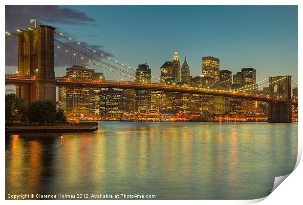 Brooklyn Bridge Twilight I Print by Clarence Holmes