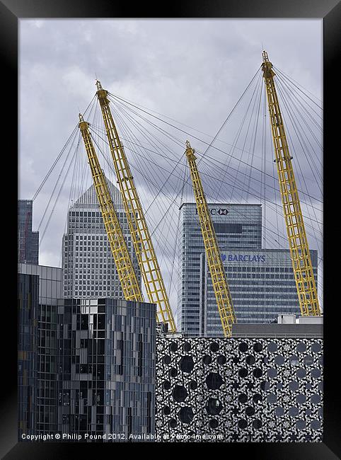 Canary Wharf & O2 Arena Framed Print by Philip Pound