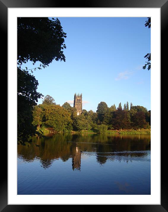 Lymm Dam and Church. Framed Mounted Print by Kitty 