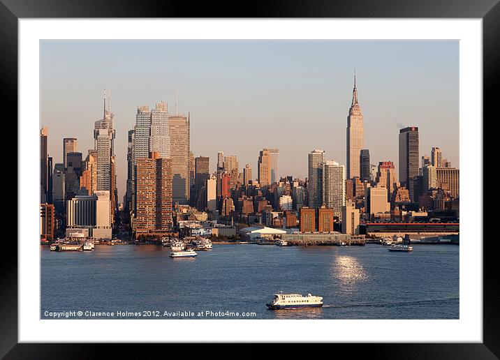 Hudson River and Manhattan Skyline I Framed Mounted Print by Clarence Holmes