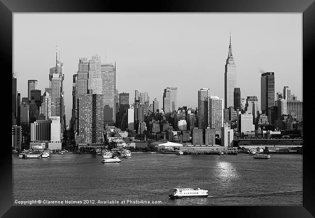 Hudson River and Manhattan Skyline II Framed Print by Clarence Holmes