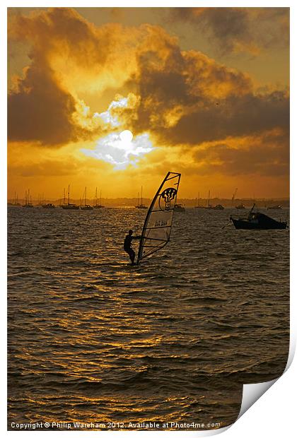 Windsurfer at Sunset Print by Phil Wareham