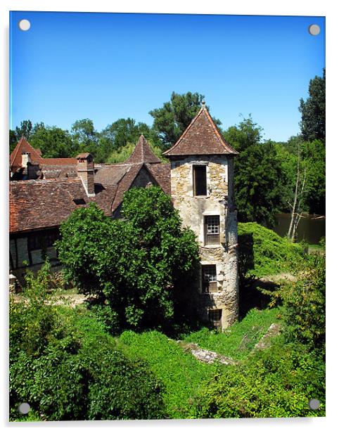 The resturant beside the Dordogne,France Acrylic by David Worthington