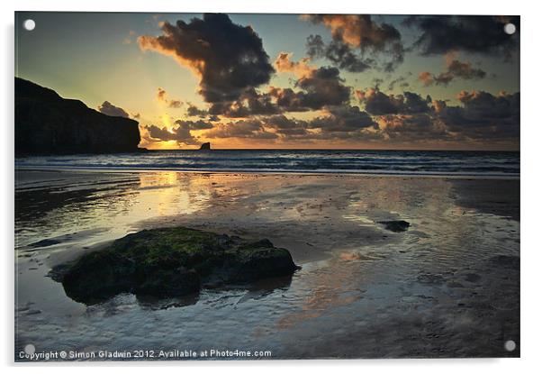 Sunset at Trevaunance Cove, St Agnes Acrylic by Simon Gladwin
