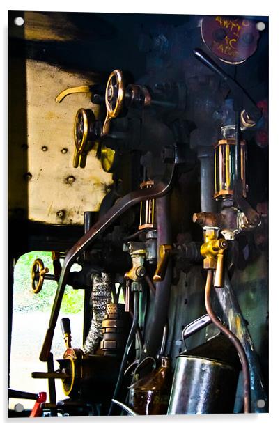 Steam engine controls. Acrylic by Lee Daly