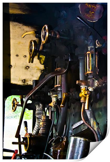 Steam engine controls. Print by Lee Daly
