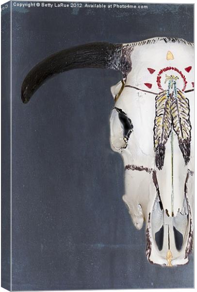 American Indian Painted Cow Skull Canvas Print by Betty LaRue