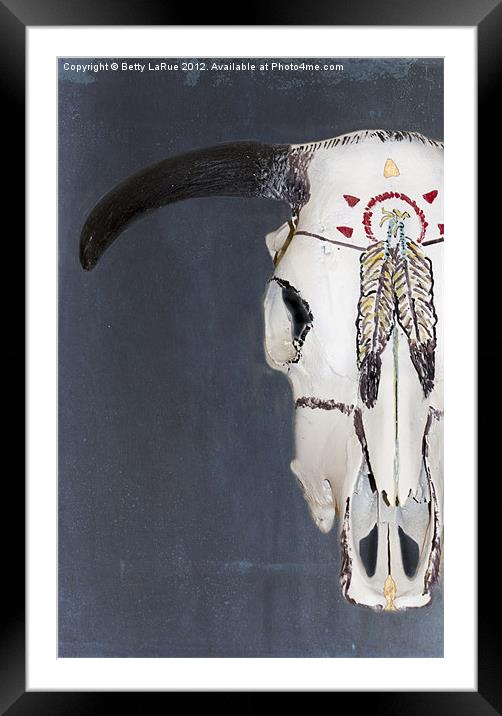 American Indian Painted Cow Skull Framed Mounted Print by Betty LaRue