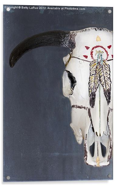 American Indian Painted Cow Skull Acrylic by Betty LaRue