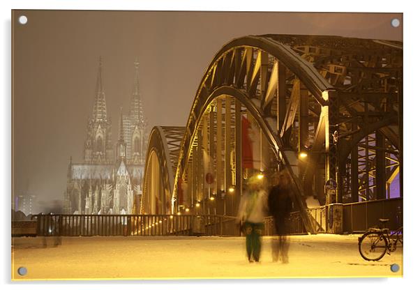 Cologne Cathedral at night Acrylic by peter schickert