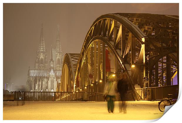 Cologne Cathedral at night Print by peter schickert