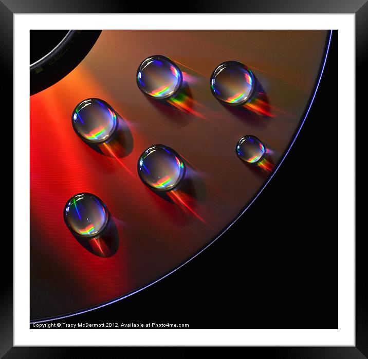 Water drops on CD Framed Mounted Print by Tracy McDermott
