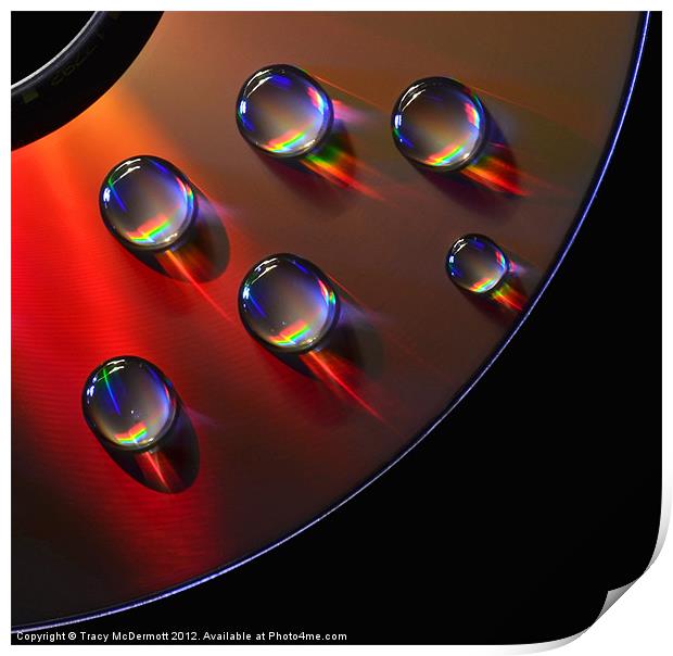 Water drops on CD Print by Tracy McDermott