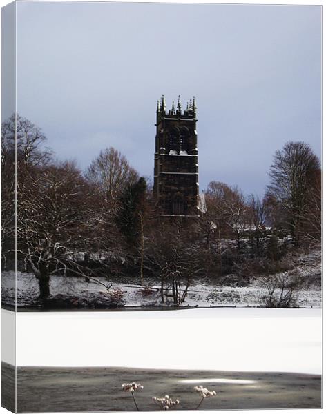 Lymm Church in the Snow. Canvas Print by Kitty 
