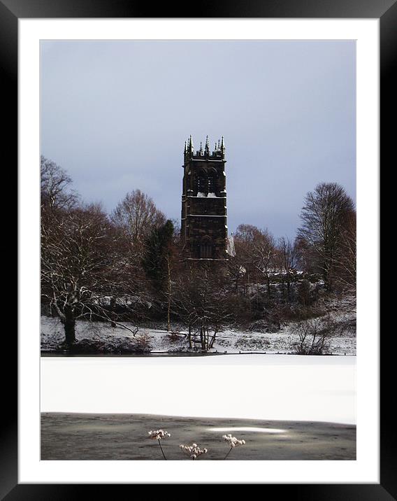 Lymm Church in the Snow. Framed Mounted Print by Kitty 