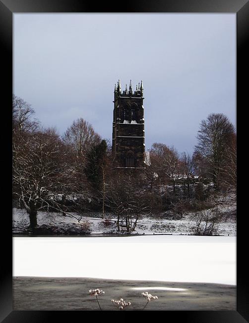 Lymm Church in the Snow. Framed Print by Kitty 