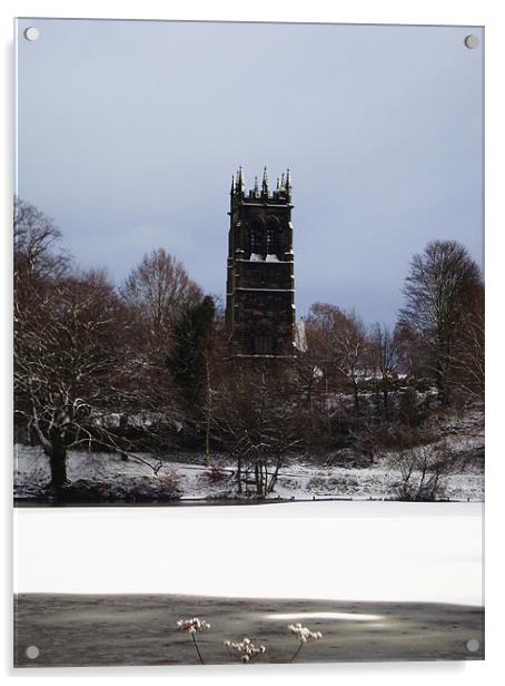 Lymm Church in the Snow. Acrylic by Kitty 