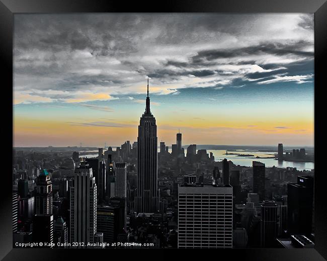 Empire State, Stormy Sunset. Framed Print by Kitty 