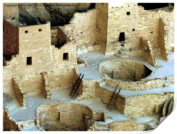 Cave Dwellings at Mesa Verde Print by Eva Kato