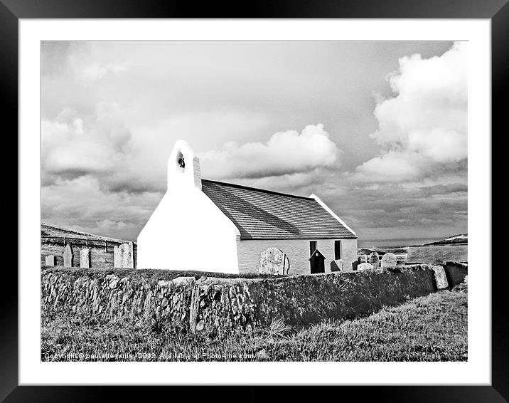 Mwnt Chapel.Black+White.Cardigan. Framed Mounted Print by paulette hurley
