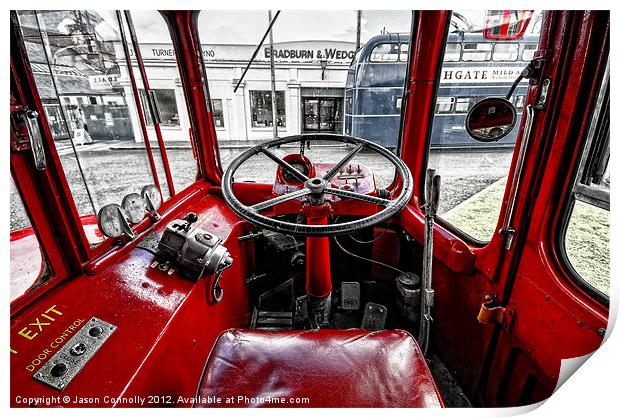 Big Red Bus Driving Cab Print by Jason Connolly