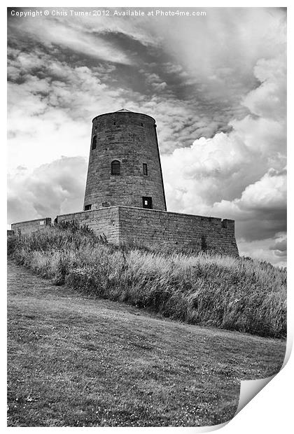 Old Windmill, Bamburgh Castle Print by Chris Turner