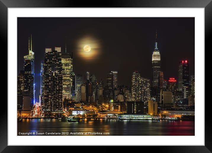 Super Moon Over NYC Framed Mounted Print by Susan Candelario