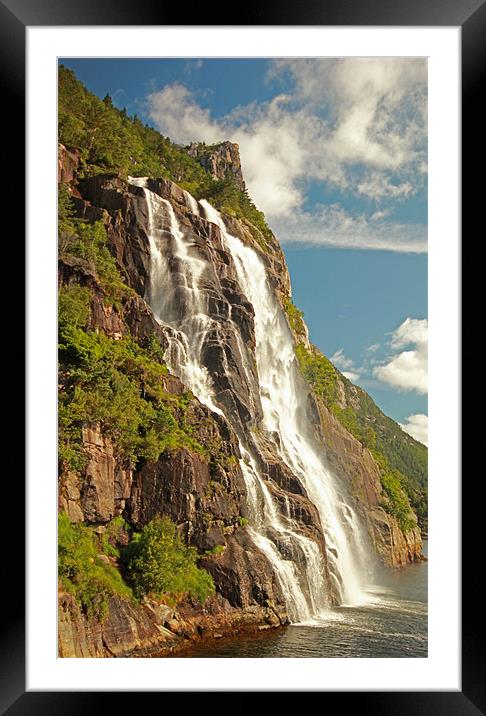 Waterfall in the Fjord Framed Mounted Print by Simon Rose