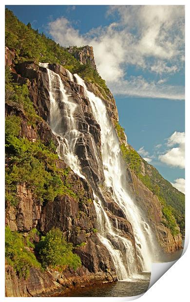 Waterfall in the Fjord Print by Simon Rose