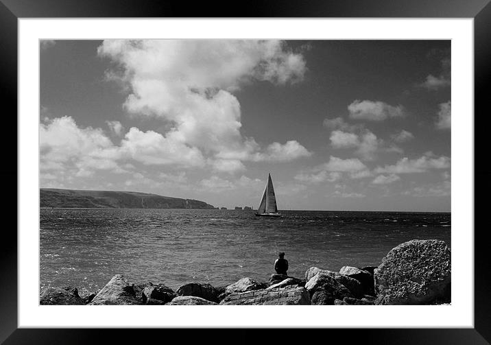 Hurst Point watching bw Framed Mounted Print by David French