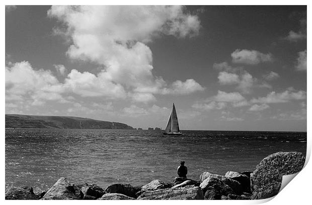 Hurst Point watching bw Print by David French