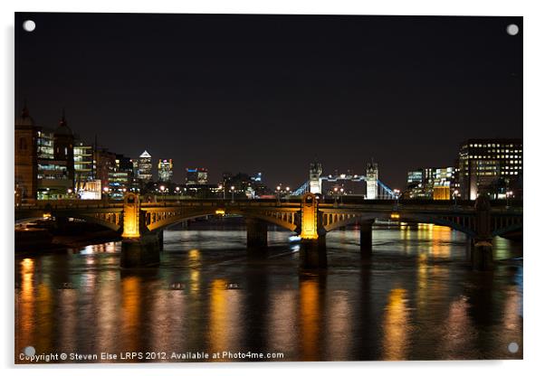 London Bridges at Night Acrylic by Steven Else ARPS